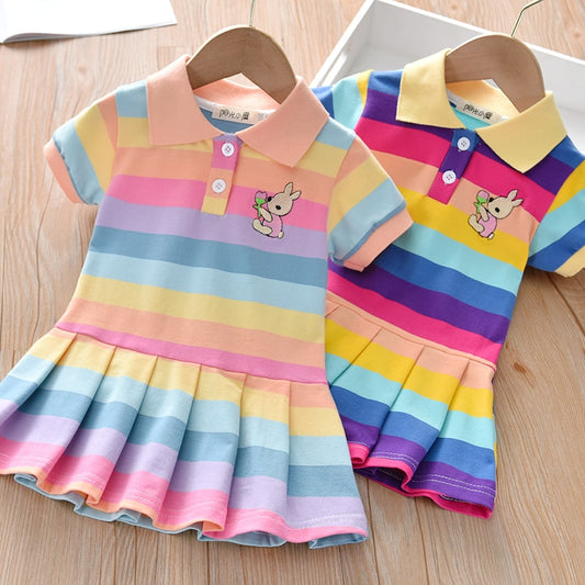 Vestido Polo Infantil Arco Íris Plissado 2A-6A