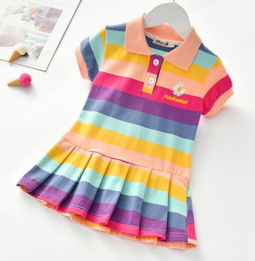 Vestido Polo Infantil Arco Íris Plissado 2A-6A