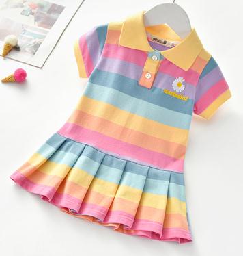 Vestido Polo Infantil Arco Íris Plissado 2A-6A