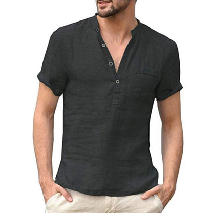 Camisa Masculina Casual em Linho Manga Curta