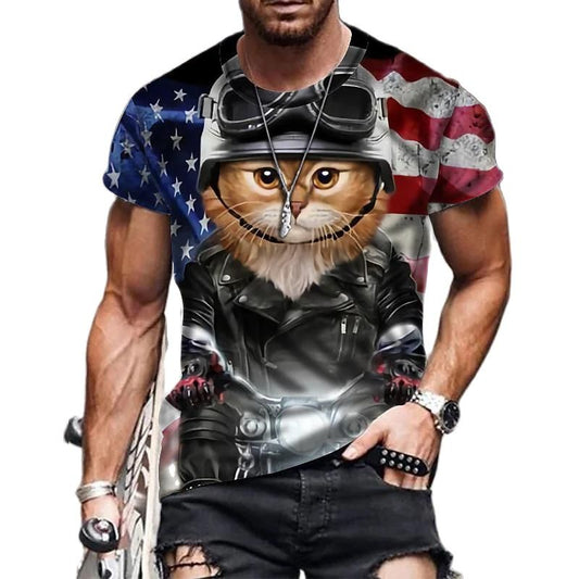 Camiseta Masculina 3D Gato Motoqueiro