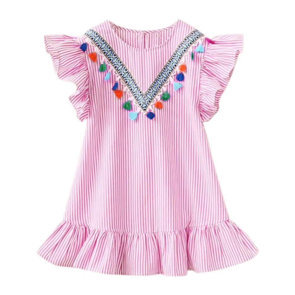 Vestido Infantil Listrado Pompons