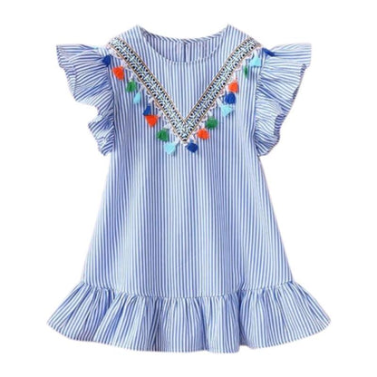 Vestido Infantil Listrado Pompons