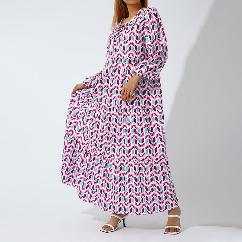 Vestido Longo Boho Estampado Manga Puff