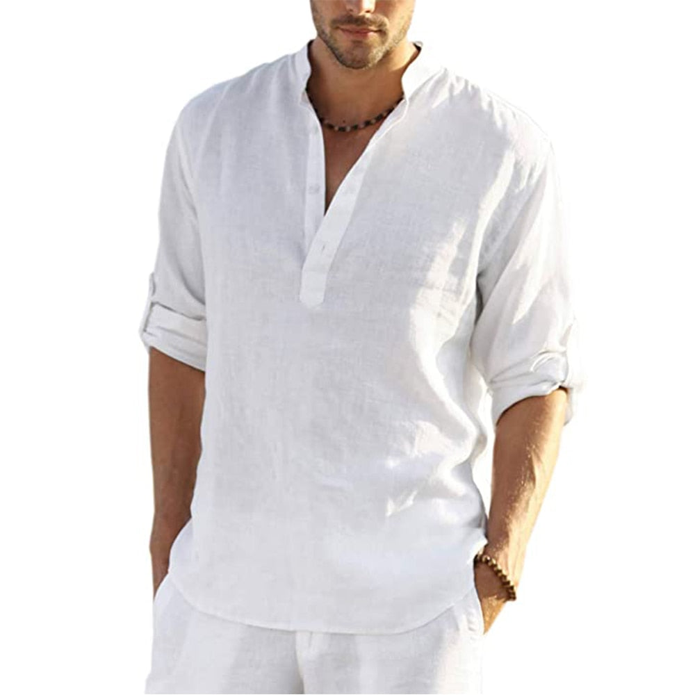 Camisa Masculina Manga Longa Casual Em Linho