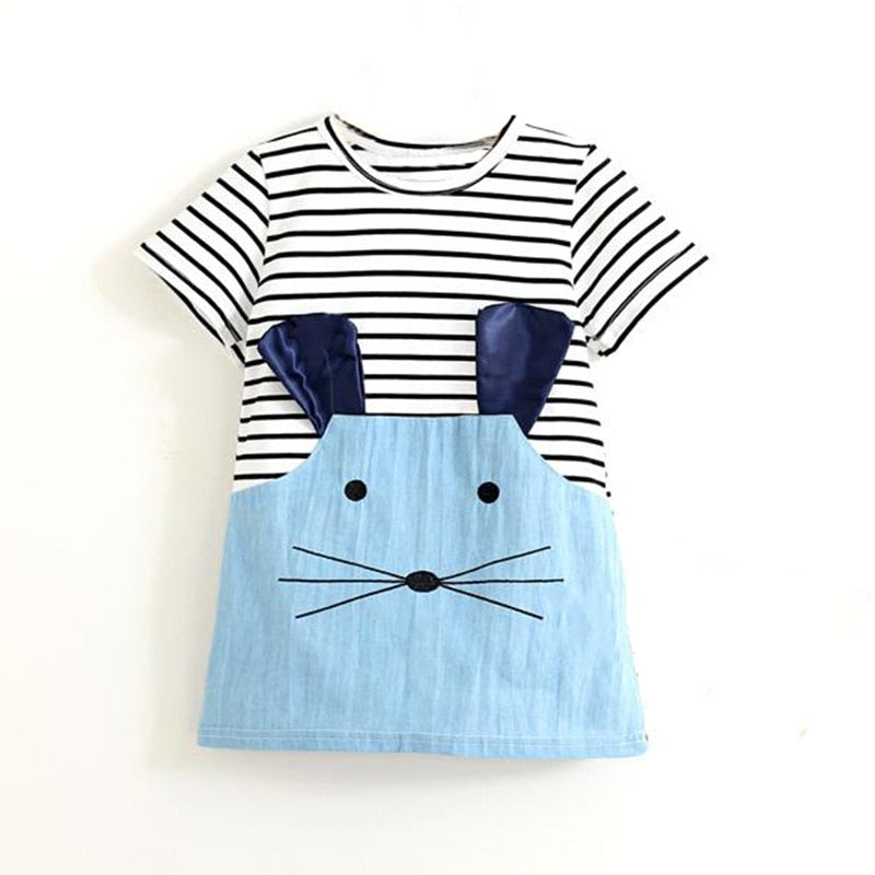 Vestido Infantil Listrado com Jeans de 2A-8A