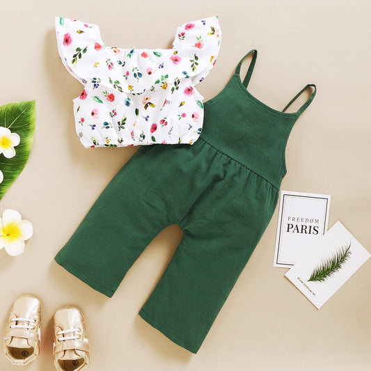 Conjunto Meninas Jardineira Cropped Floral