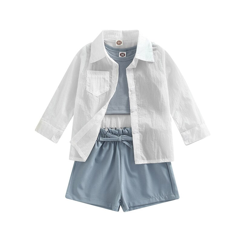 Conjunto Meninas 3 Peças Camisa Manga Longa + Regata +Shorts