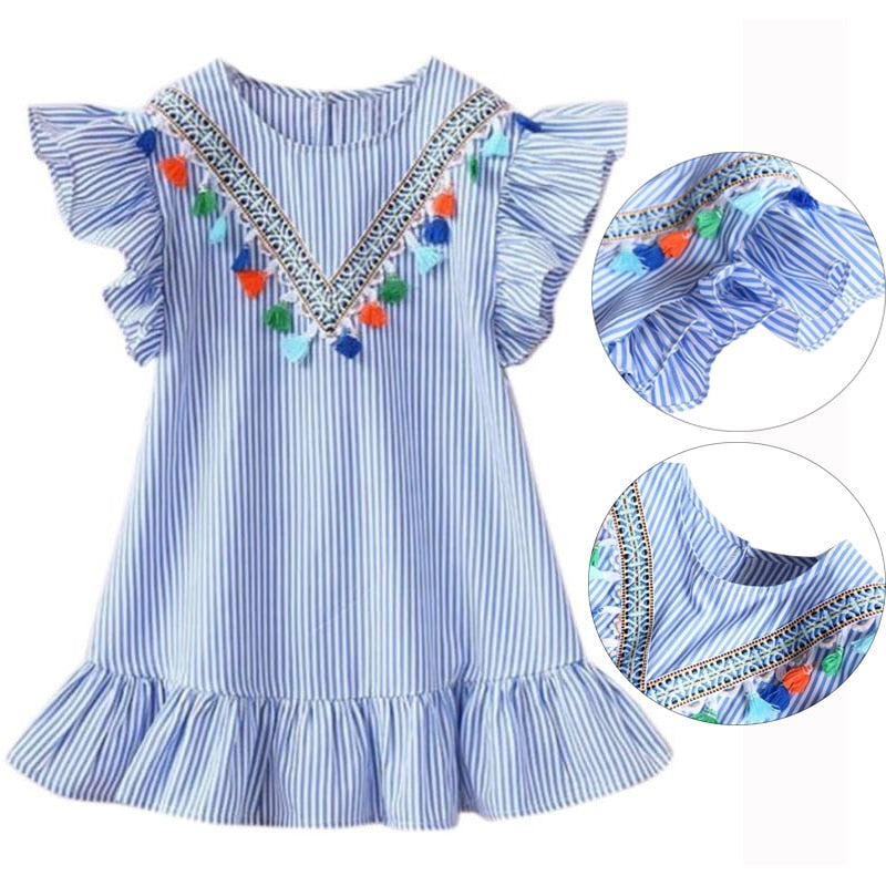 Vestido Infantil Listrado Pompons