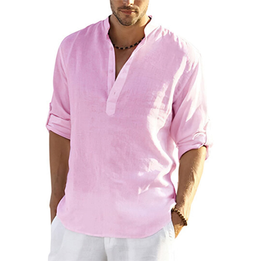 Camisa Masculina Manga Longa Casual Em Linho