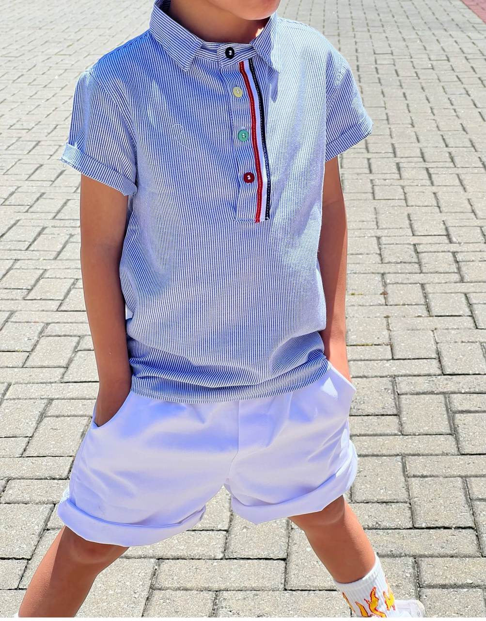 Conjunto Infantil Meninos Listrado 2 a 6 Camisa + Shorts